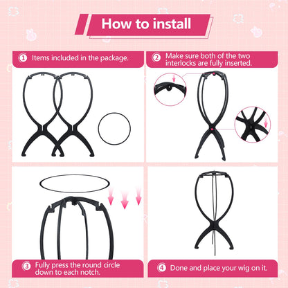 Seewaazee 2 Pack Wig Stand, Wig Head Stand Portable Wig Holder for Multiple Wigs, Wig Stands Tripod for Styling Wig Storage, Black two Packs