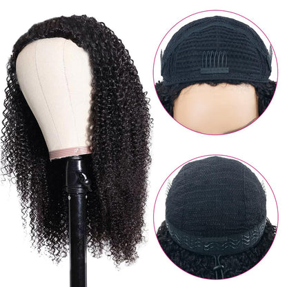 Legendhair Wear & Go Glueless Wigs Human Hair Afro Kinky Curly Human Hair Half Wigs for Black Women Seamless Kinky Curly Bob Pixie Cut Wig Drawstring Full Head Clip in Half Wig 200% Density 14 Inch