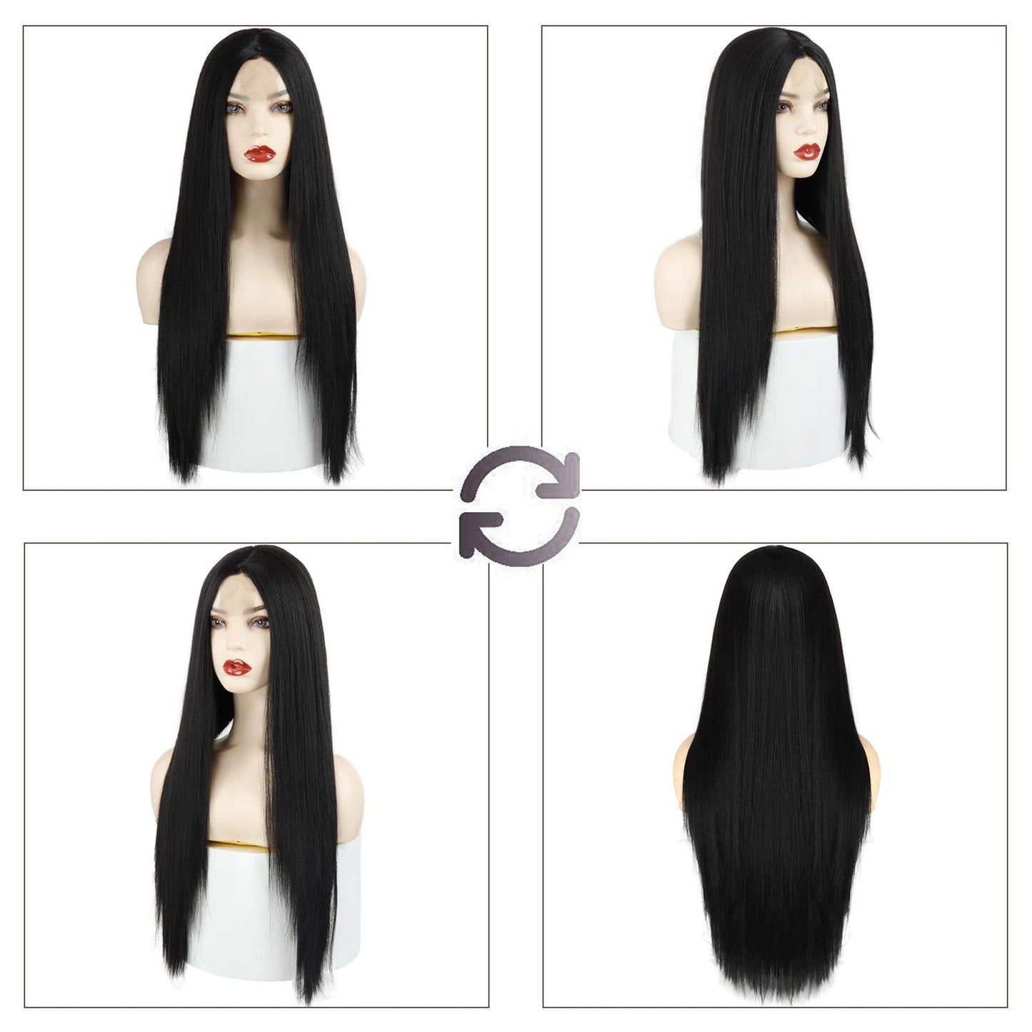 Xinran Long Straight Black Wigs for Women, Synthetic Black Straight Wig, Looking Natural Black Long Hair Wigs 30 inch(Black)