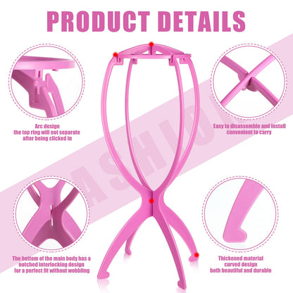 obeoby Wig Stand, Portable Wig Holder Wig Head Stand for All Wigs Travel Wig (pink (2pack))