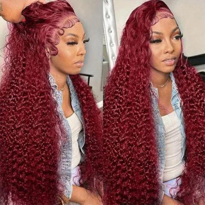 Bworto Burgundy Wig Human Hair 99j Burgundy 13x6 Deep Wave Lace Front Wigs Human Hair Pre Plucked HD Transparent Lace Frontal Wigs for Black Women Red Colored Wig 32 Inch