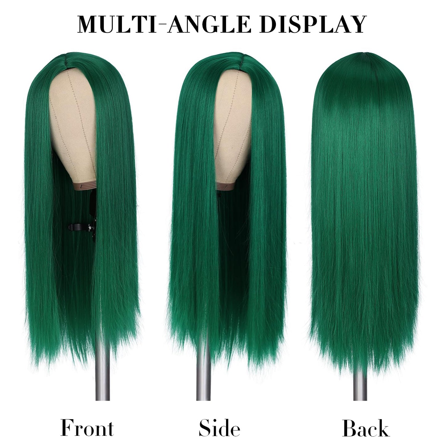 WIGER Green Wig Long Straight Hair Wigs Middle Part Natural Heat Resistant Synthetic Fiber Party Cosplay Costume Full Wigs for Women Girls
