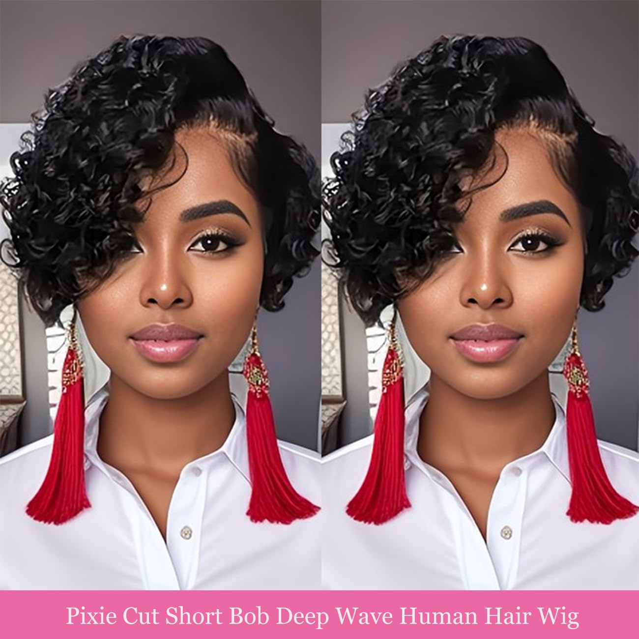Pixie Cut Short Bob Glueless Frontal Wigs Human Hair Pre Plucked Deep Wave 13x4 Hd Lace Front Curly Wigs for Black Women Glueless Wig 6 Inch
