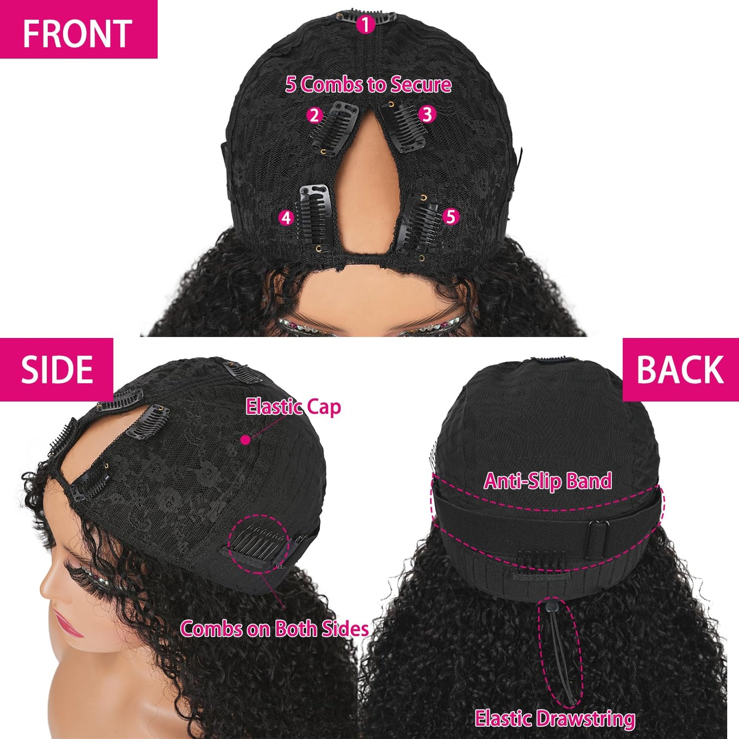 Ainmeys Curly V Part Wigs Brazilian Kinky Curly Human Hair Wigs for Black Women V Shape Wigs No Leave Out Lace Front Wigs Upgrade U Part Wigs Glueless Full Head Clip In Half Wigs(20IN 180% Density)