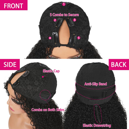 Ainmeys Curly V Part Wigs Brazilian Kinky Curly Human Hair Wigs for Black Women V Shape Wigs No Leave Out Lace Front Wigs Upgrade U Part Wigs Glueless Full Head Clip In Half Wigs(8IN 180% Density)