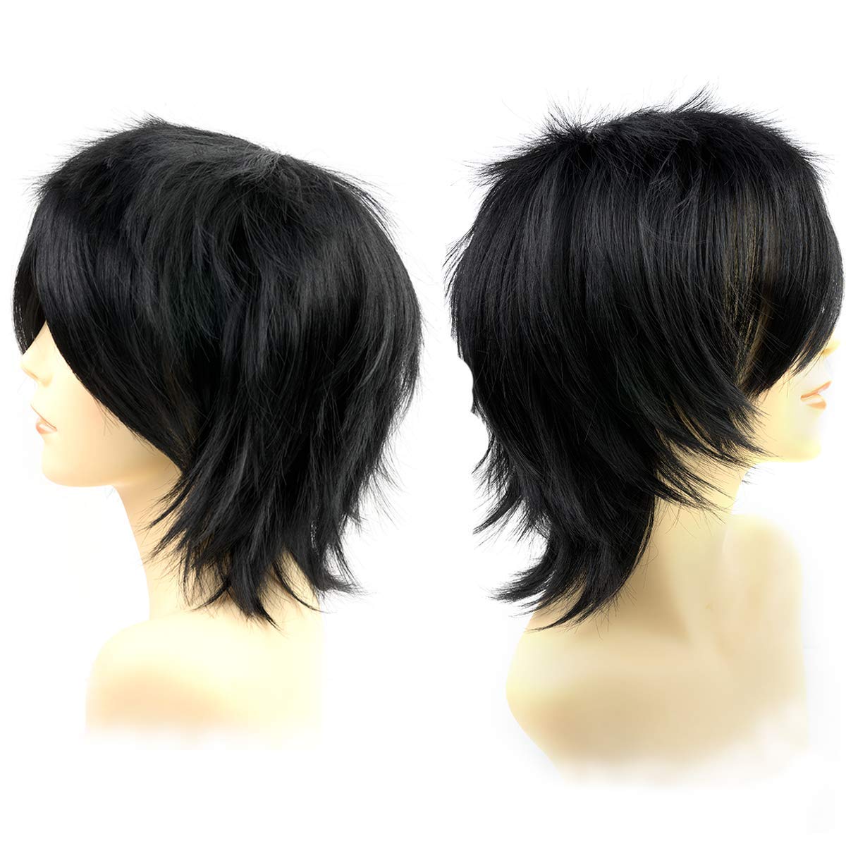 Modernfairy Anime Halloween Wig Dark Black for Cosplay Party, Synthetic Layered Short Hair Wigs with Bangs, Pastel Wigs for Women Men