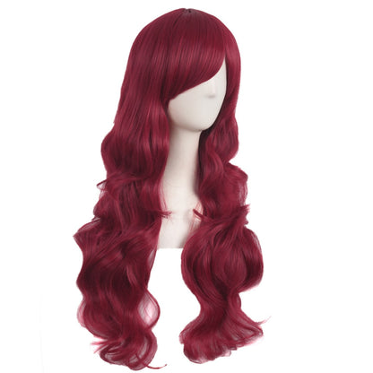 MapofBeauty 28 Inch/70cm Charming Women Side Bangs Long Curly Full Hair Synthetic Wig (Red)