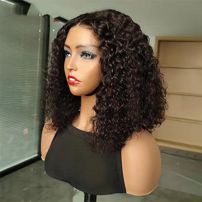 ISEE Wear and Go Glueless Wigs Bob Wigs Human Hair Pre Plucked Water Wave Lace Front Wigs Human Hair Upgraded No Glue Transparent Lace Closure Wigs Human Hair for Women Natural Black 12 Inch