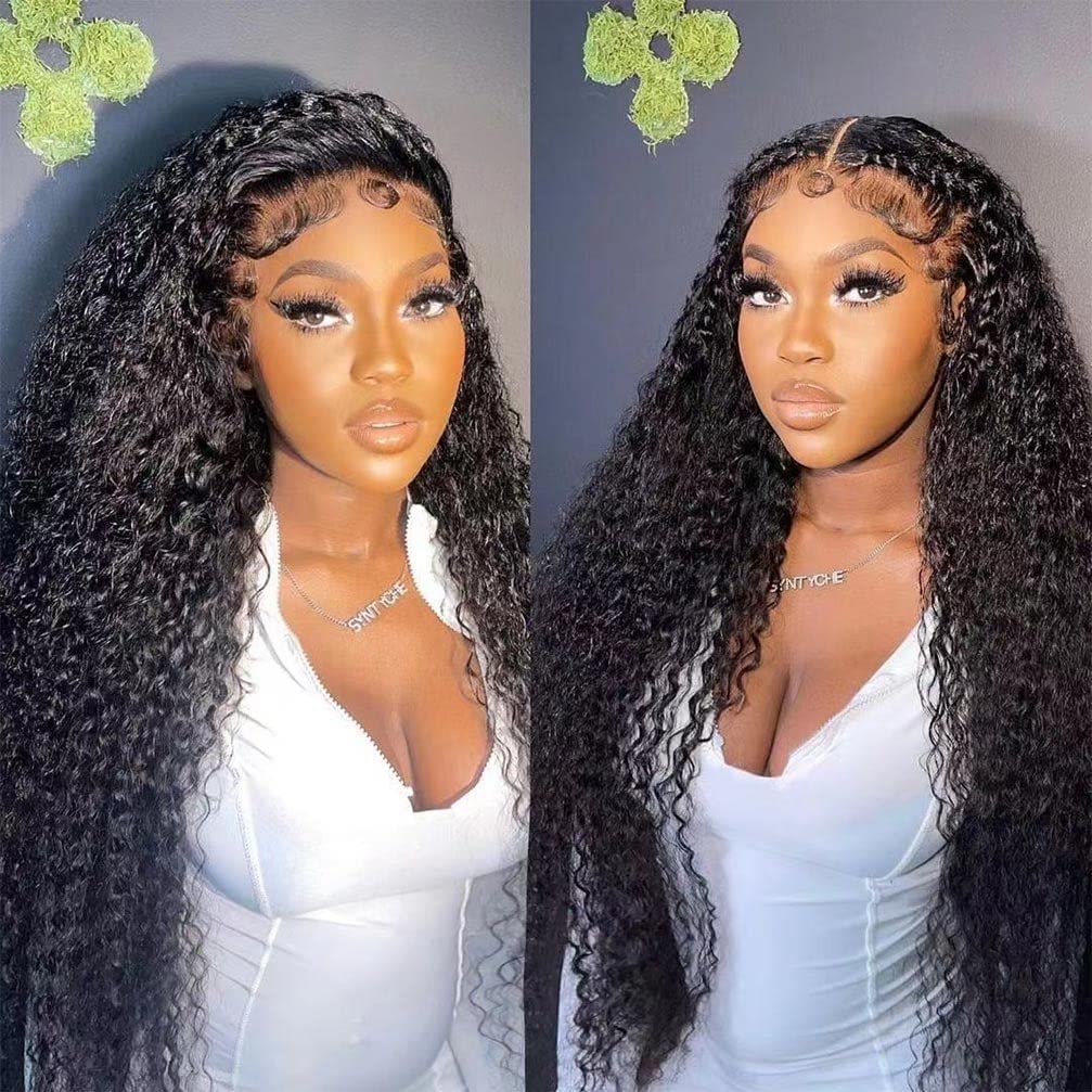13x4 Lace Front Wigs Human Hair Pre Plucked 180 Density Brazilian Wet and Wavy Human Hair Wigs for Black Women Glueless Curly Lace Frontal Wig Natural Color (14 Inch)