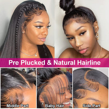 Hermosa 13x4 HD Transparent Lace Front Wigs Human Hair Pre Plucked with Baby Hair 180 Density Brazilian Straight Human Hair Wigs for Black Women Natural Hairline Black Color 24 inch