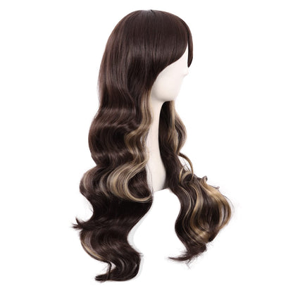 MapofBeauty 28 Inch/70 cm Charming Women Side Bangs Long Curly Full Hair Synthetic Wig (Brown Mixed Blonde)