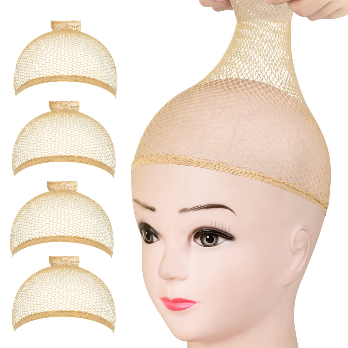 FANDAMEI Wig Caps Net, 4PCS Wig Caps Mesh Net Open End, Light Brown Wig Cap for women, Nylon Mesh Wig Caps Net, Strength Wig Cap Light Brown