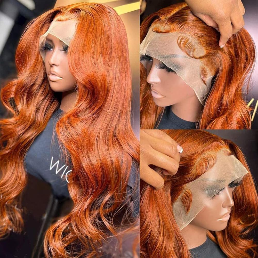 dorbess Ginger Orange 13x6 HD Lace Front Wig Human Hair Body Wave Wigs 350# Colored Ginger Wigs Human Hair Transparent Pre Plucked Glueless Lace Frontal Wig Human Hairs Natural Hairline 22 Inch