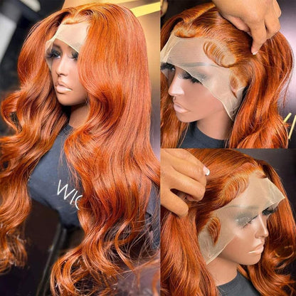 dorbess Ginger Orange 13x6 HD Lace Front Wig Human Hair Body Wave Wigs 350# Colored Ginger Wigs Human Hair Transparent Pre Plucked Glueless Lace Frontal Wig Human Hairs Natural Hairline 22 Inch