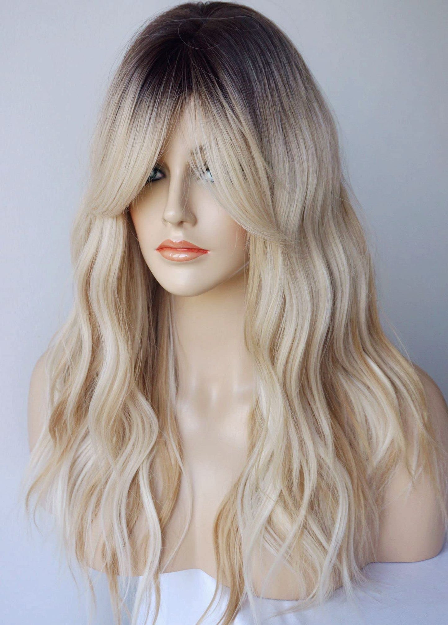 Long Blonde Wig for Women Wolf Tail cut wig Synthetic Hair Blonde Ombre with white Highlight Wigs for White Women (Blonde Highlight)
