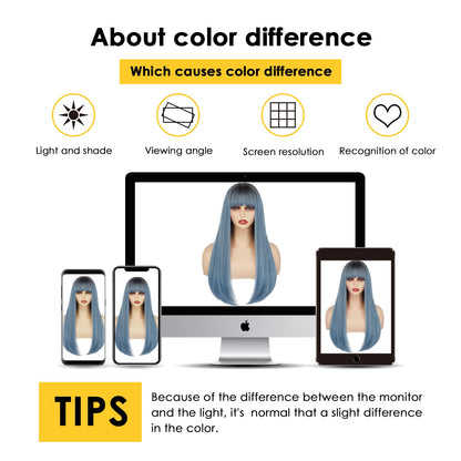 ENTRANCED STYLES Ombre Blue Wig with Bangs Long Straight Mixed Blue Wigs for Women Cosplay Wigs for Girls Natural Hairline Heat Resistant Synthetic Wig for Cosplay Halloween Party Daily