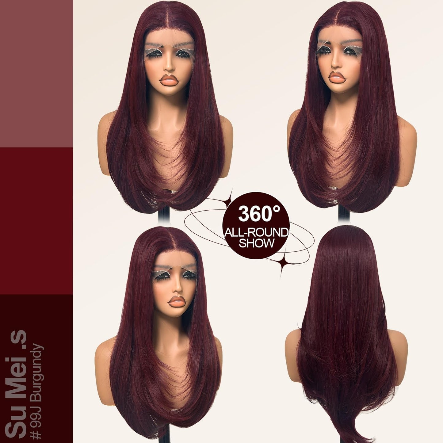 Glueless Synthetic Lace Front Wig 26 Inches Long Straight Black Wigs for Black Women 13x5x1 HD Lace Hand Tied Pre Plucked Hairline (#99J Burgundy, 26 Inch)