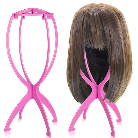 obeoby Wig Stand, Portable Wig Holder Wig Head Stand for All Wigs Travel Wig (pink (2pack))