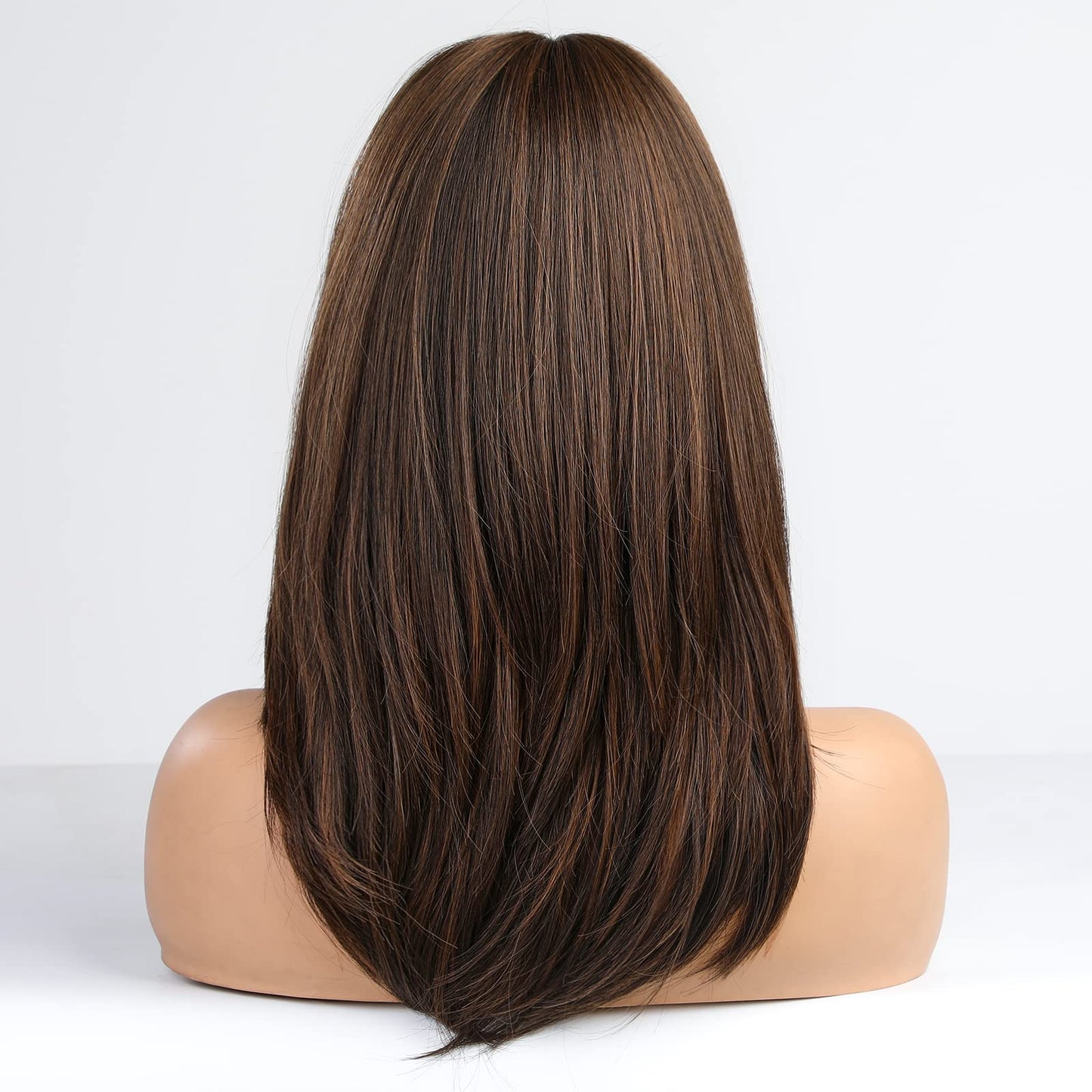 Alanhair Brown Wigs for Women,HAIRCUBE Long Layered Wigs with Bangs Heat Resistant Synthetic Fibre Wigs