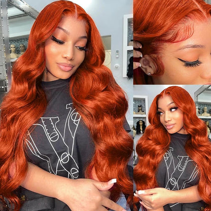 dorbess Orange Ginger Wig Human Hair 13x6 Body Wave Lace Front Wigs Human Hair 350# Colored Ginger Transparent HD Lace Front Wig Pre Plucked Glueless Human Hair Wigs 18 Inch