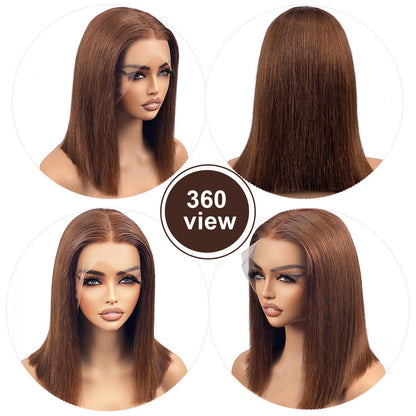 Brown Bob Wig Human Hair 13x4 Lace Front Wigs Cchocolate Brown Wig Short Straight Bob Lace Frontal Wigs for Black Women Pre Plucked with Baby Hair 180% Density 10 Inch