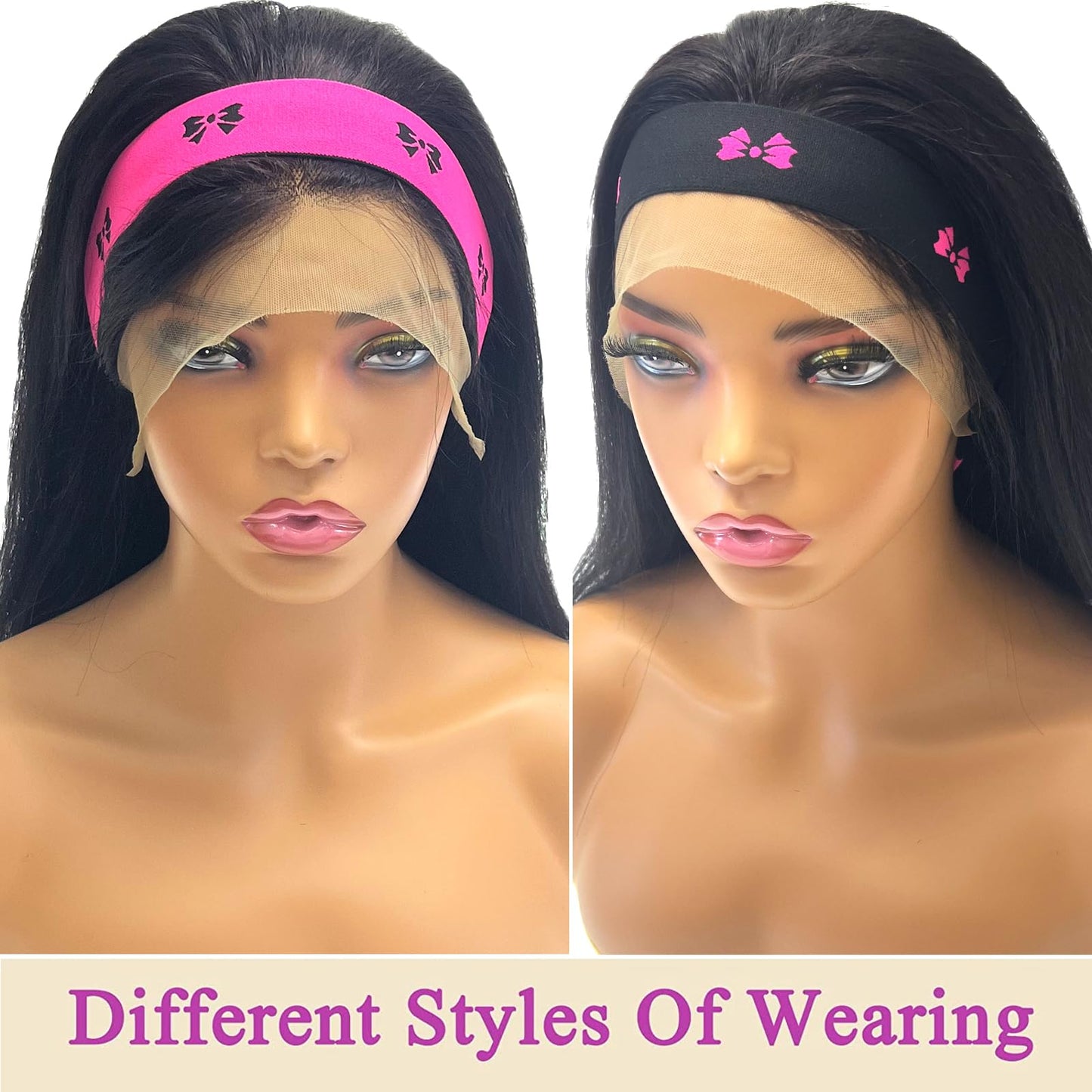 Elastic Wig Bands Set with Lace Melting Bands and Edge Wraps - Keep Lace Front Wigs in Place, Lay Edges (5 Piece Set, Pink Bow)