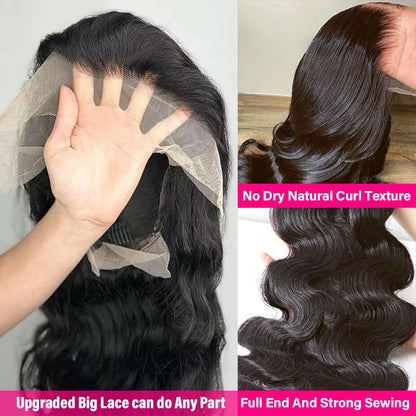 Wingirl 30 Inch Lace Front Wigs Human Hair 13x5 220 Density HD Transparent Lace Frontal Wig with Baby Hair 12A Glueless Body Wave Human Hair Wigs for Women Black Color