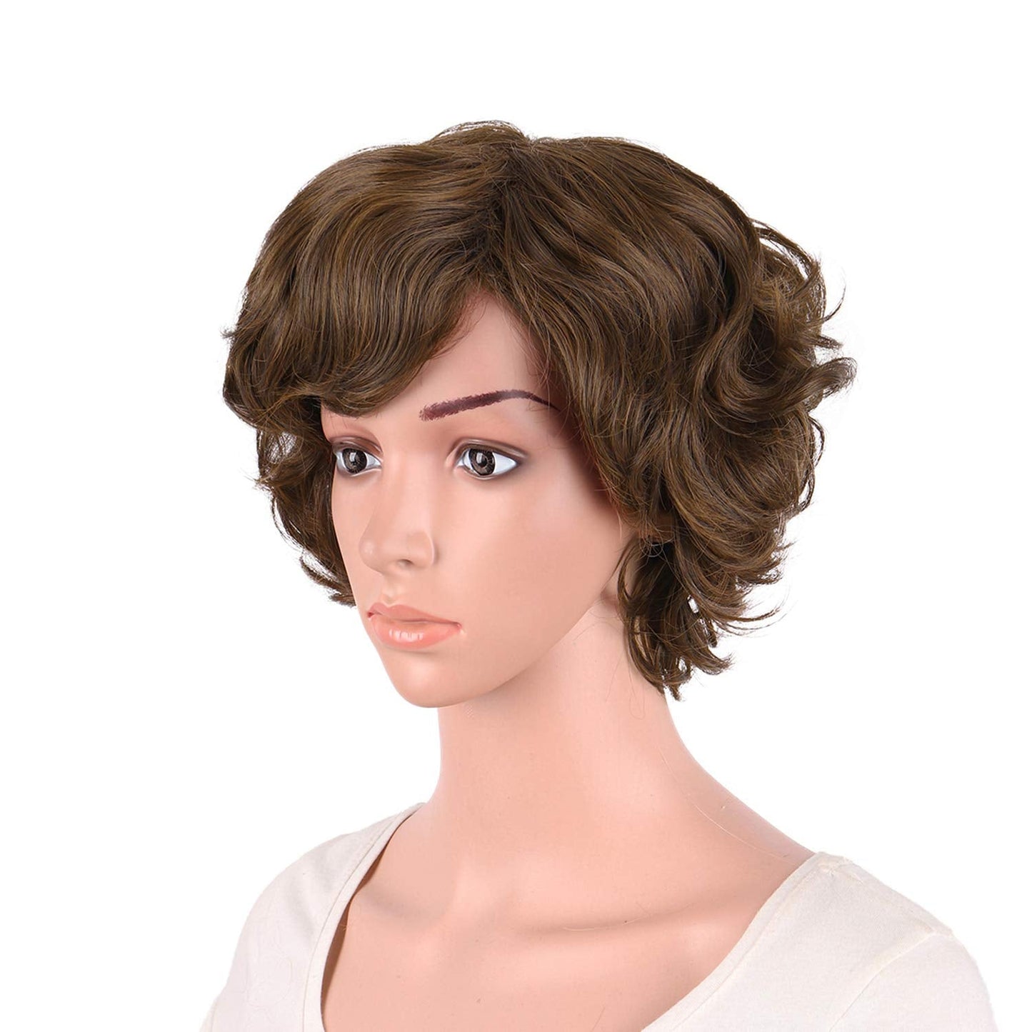 MapofBeauty 11.8 Inch/30cm Special Women Short Curly Side Bangs Fashion Wig (Brown)