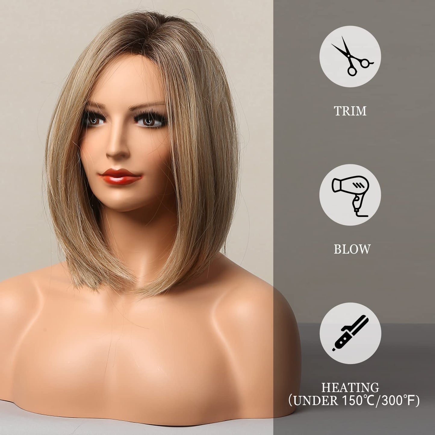 HAIRCUBE Short Wigs for Women,Ombre Ash blonde Bob Wig Shoulder Length Synthetic Wig Heat Resistant Hair for Daily Party Use 12 Inches