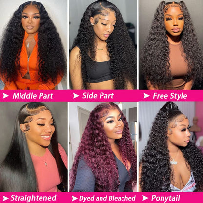 Bangjazz 28 Inch HD Lace Frontal Wigs Human Hair Deep Wave Wig 13x4 Lace Front Wig 180 Density Curly Wigs for Black Women, Curly Lace Front Wig Human Hair Natural Hairline Natural Color