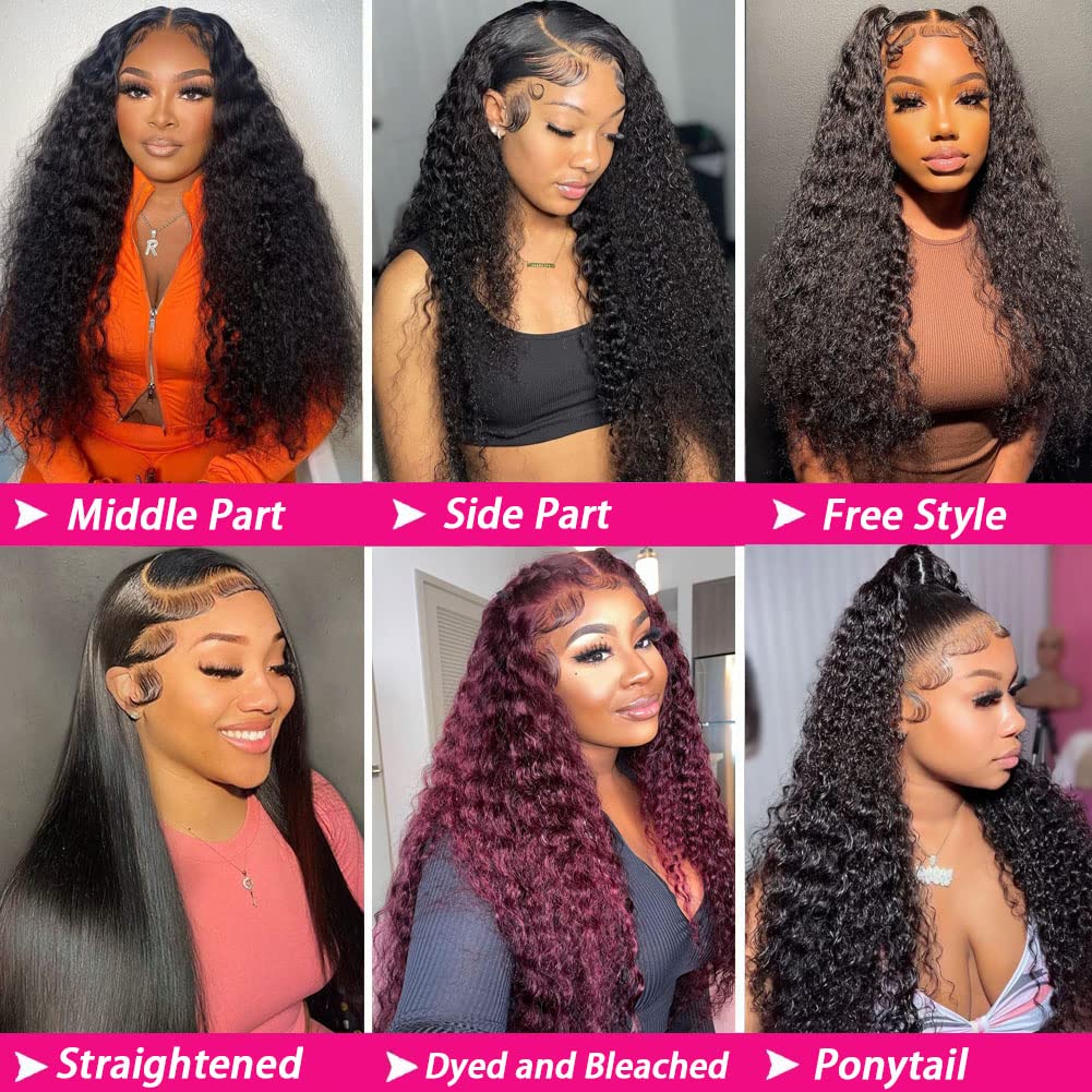 bangjazz 180% Density HD Lace Front Wigs Human Hair Deep Wave Wig 13x4 Lace Frontal Wigs Human Hair 24 Inch Curly Wigs for Black Women Pre Plucked with Baby Hair Natural Hairline Natural Color