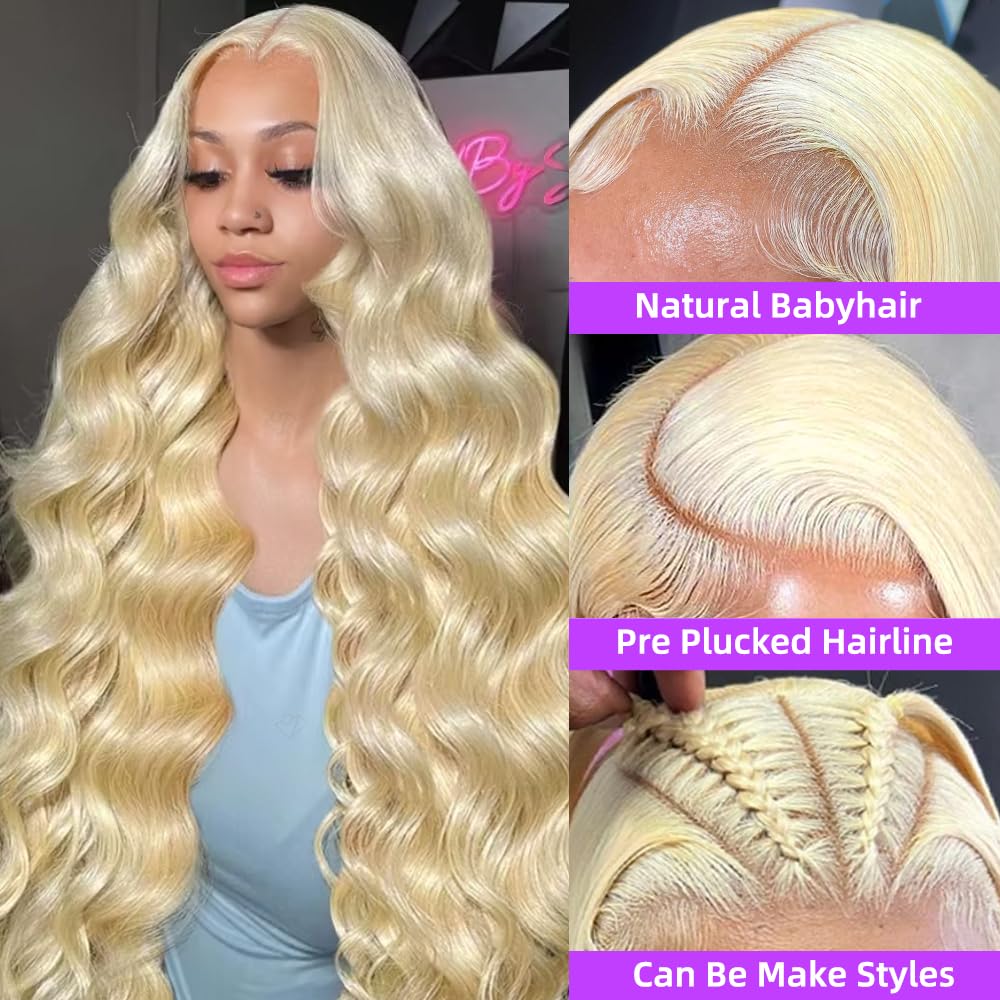 Avolo 613 Lace Front Wig Human Hair 13x6 Transparent Lace 613 Body Wave Lace Front Wig Human Hair Blonde Lace Front Wigs Human Hair Pre Plucked HD Lace Frontal Wig 180% Density 26 Inch