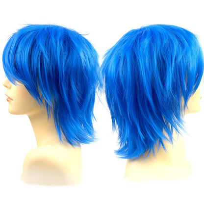 Modernfairy Anime Halloween Wig Blue for Cosplay Party, Synthetic Layered Short Hair Wigs with Bangs, Pastel Wigs for Women Men