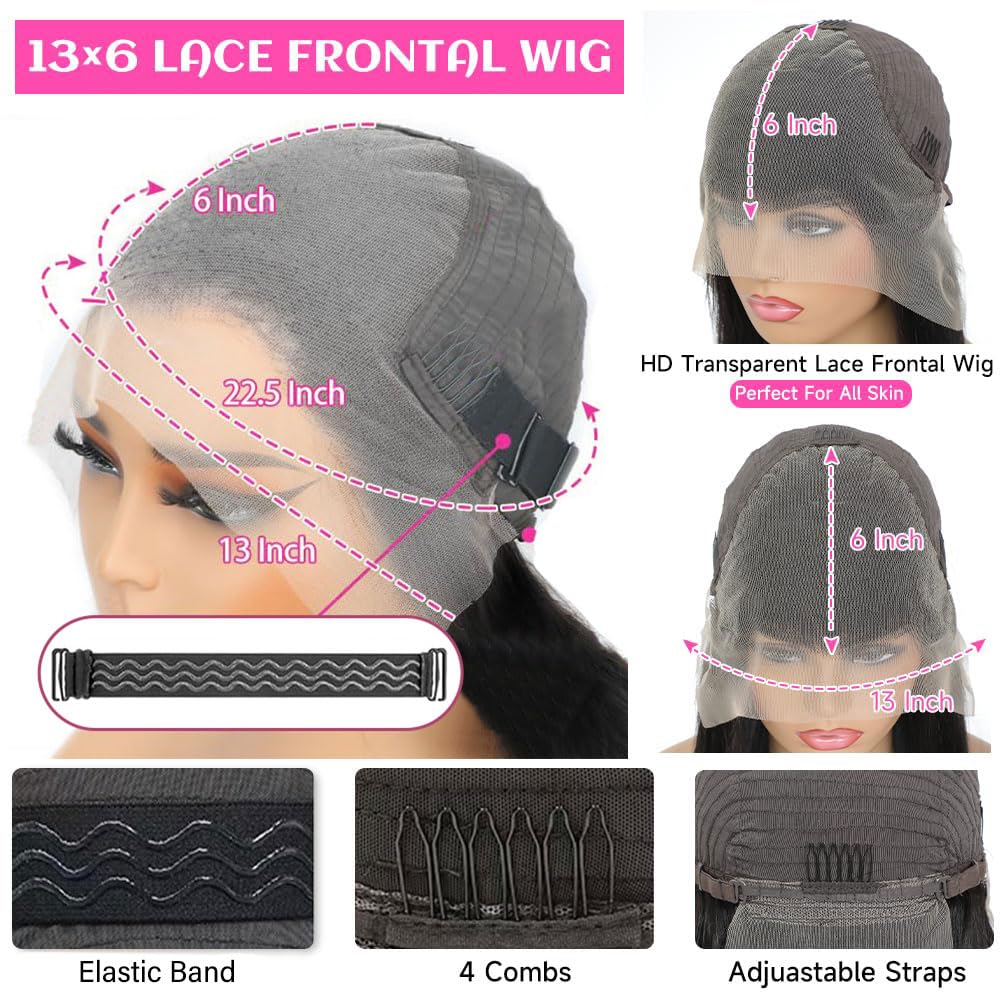 TAIKOU 13x6 Lace Front Wigs Human Hair 200 Density 13x6 HD Transparent Lace Front Wigs Human Hair Pre Plucked Straight Human Hair Wig With Baby Hair For Women 24Inch