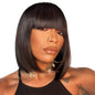 ToyoTress Black Mix Brown Highlight Bob Wig With Bangs - 10 Inch Yaki Straight Bob Wig For Black Women, Short Synthetic Hair Wigs Heat Resistant Daily Costume (10 Inch, SP1B/30-613H)