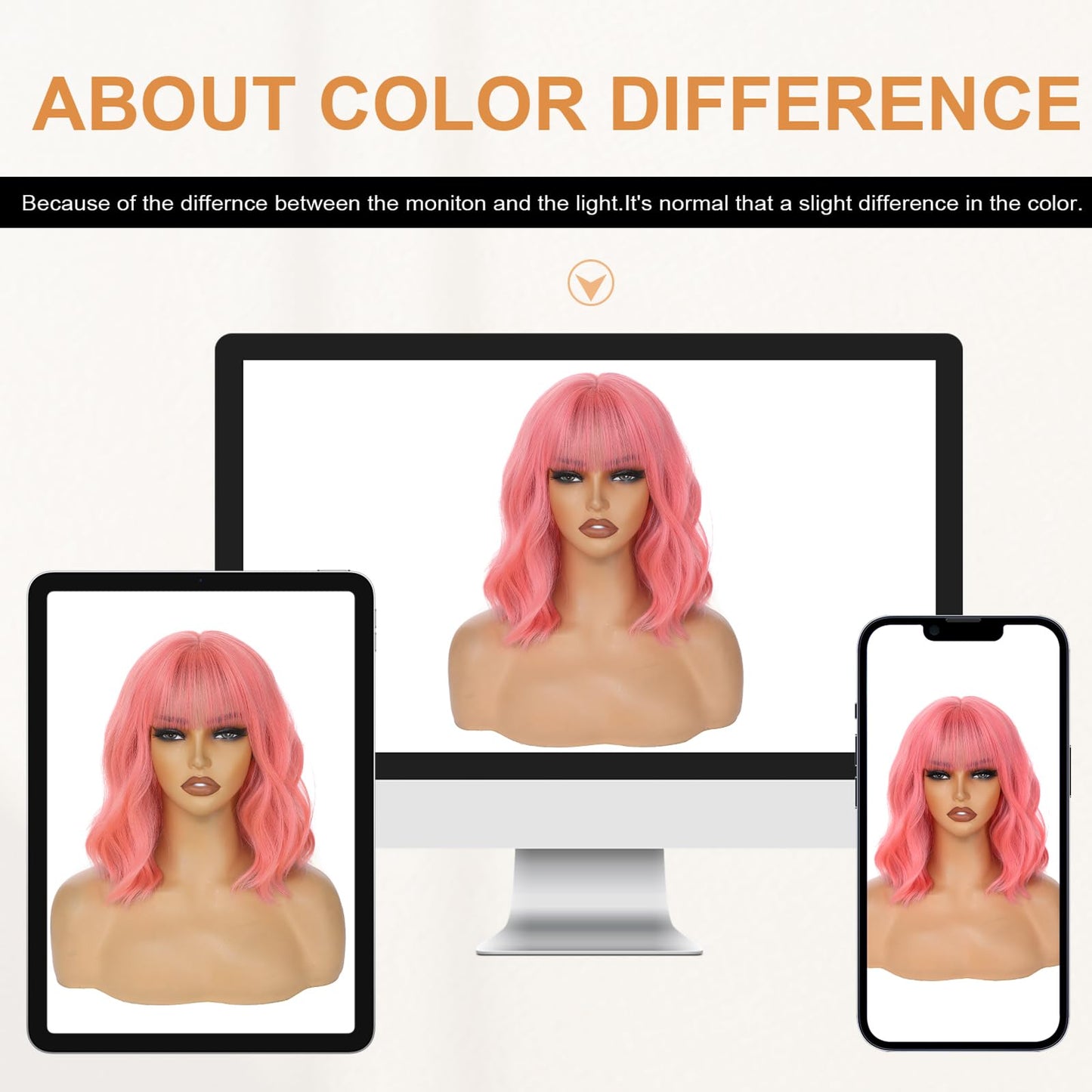 AGO Pink Wigs Short Wavy Hair Pastel Bob Wig with Bangs Shoulder Length Synthetic Hair for Women Girl Colorful Cosplay Wig Synthetic Heat Resistant Fiber for Daily Party Halloween Use(313#Pink)