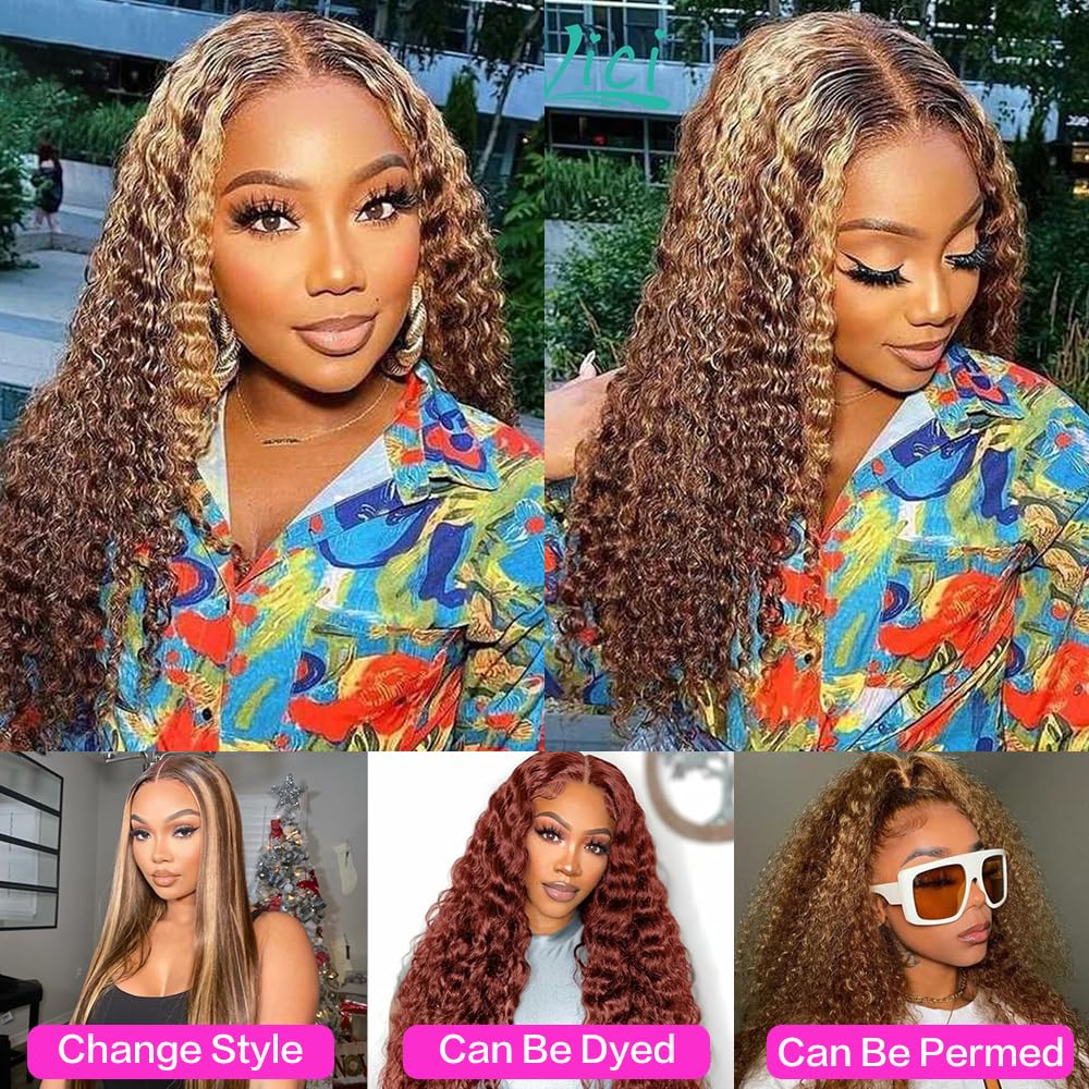 abbildung 30inch Highlight Ombre Lace Front Wig Human Hair 13x6 HD Honey Blonde 4/27 Deep Wave Lace Frontal Wigs Glueless Wigs Human Hair