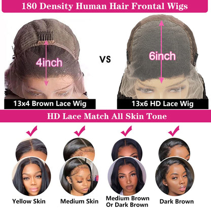 Ysxbui 30 Inch 13x6 Straight Lace Front Wigs Human Hair 180 Density HD Lace Front Wigs Pre Plucked with Baby Hair Human Hair 13x6 Full Lace Frontal Wigs Brazilian Virgin Hair Natural Color (30 Inch)