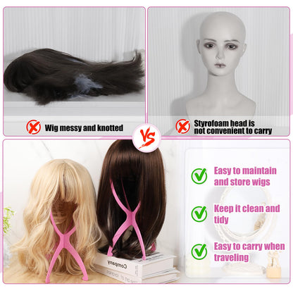 obeoby Wig Stand, Portable Wig Holder Wig Head Stand for All Wigs Travel Wig (pink (2pack))