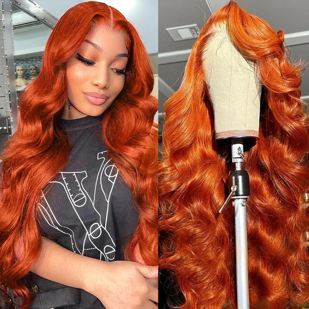 28 Inch Ginger Lace Front Wigs Human Hair 13x6 HD Lace Front Wigs Body Wave Human Hair Orange Colored Glueless Lace Frontal Wig Human Hairs Pre Plucked Lace Wig For Black Women