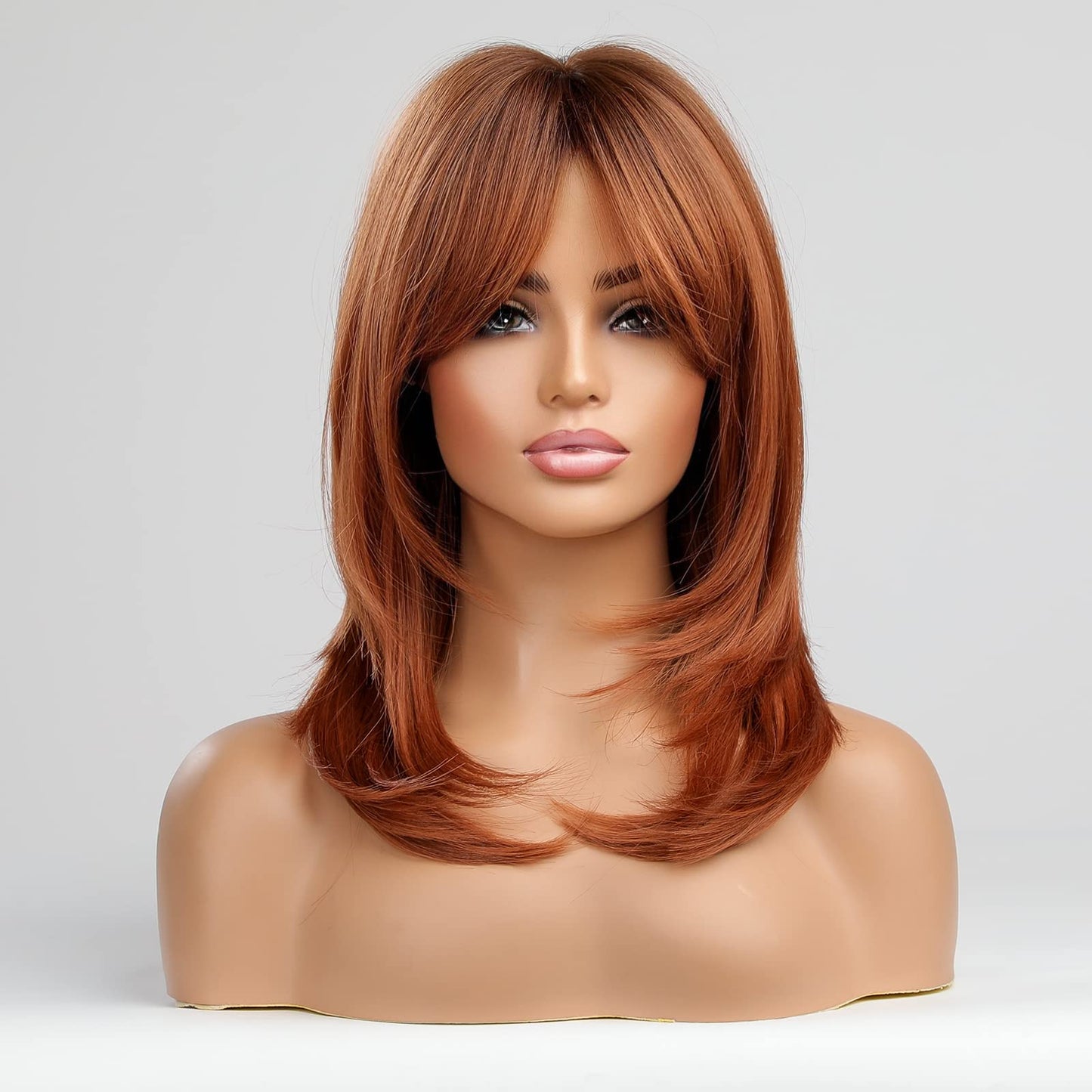 Alanhair Auburn Wigs for Women,MEACO Long Layered Orange Wigs with Bangs Heat Resistant Synthetic Fibre Wigs(pelucas de cabello natural)
