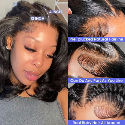 FASCARA Bob Wig Human Hair 13x4 Lace Frontal Body Wave HD Transparent Lace Front Wigs Human Hair 180% Density Pre Plucked with baby hair Glueless Short Bob Wigs for Women Natural Color 12 Inch