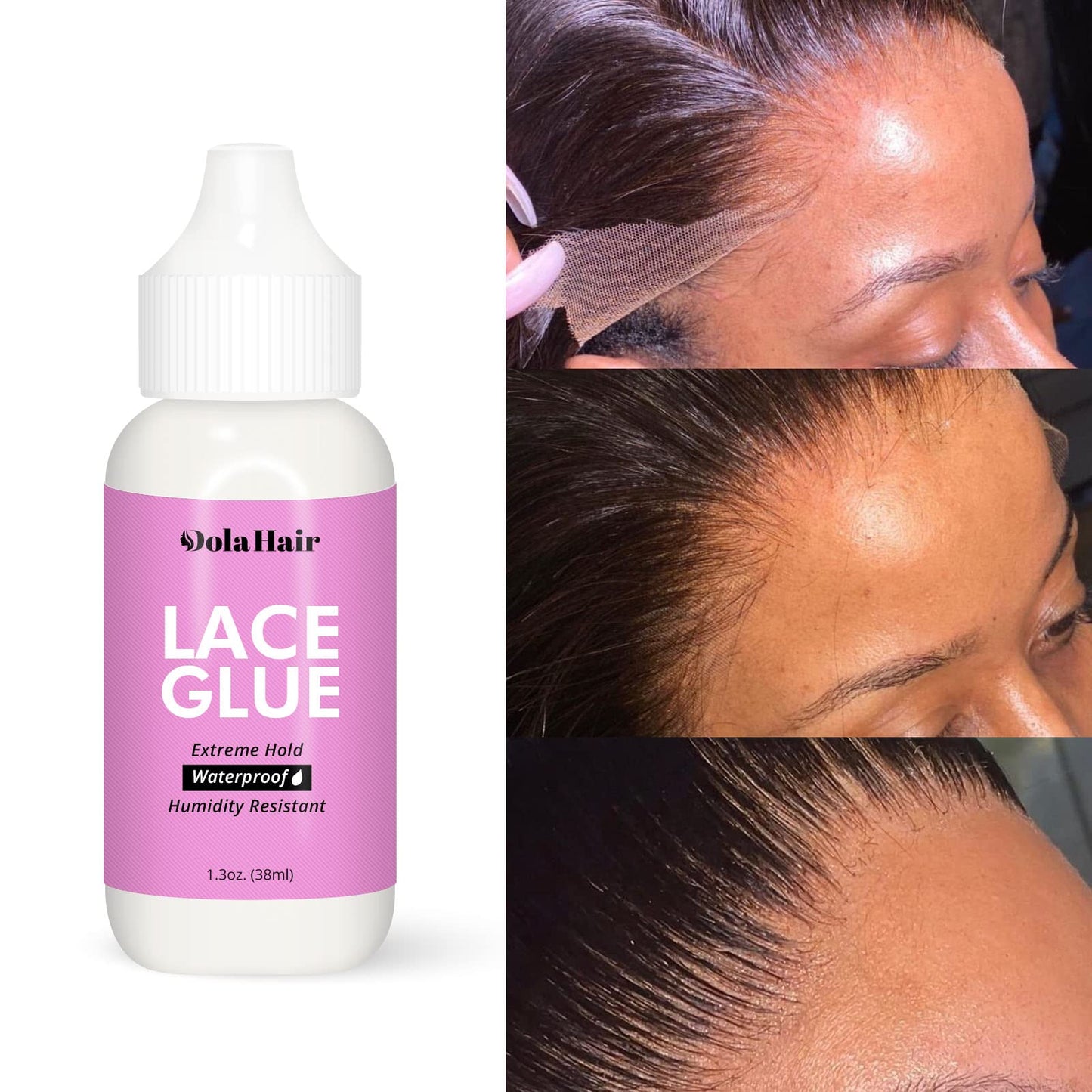 Dolahair Lace Glue for Wigs - Waterproof Super Hold Hair Bonding Glue for Weave and Hair Systems - Invisible Extreme Hold (Includes 2 Wig Bands)