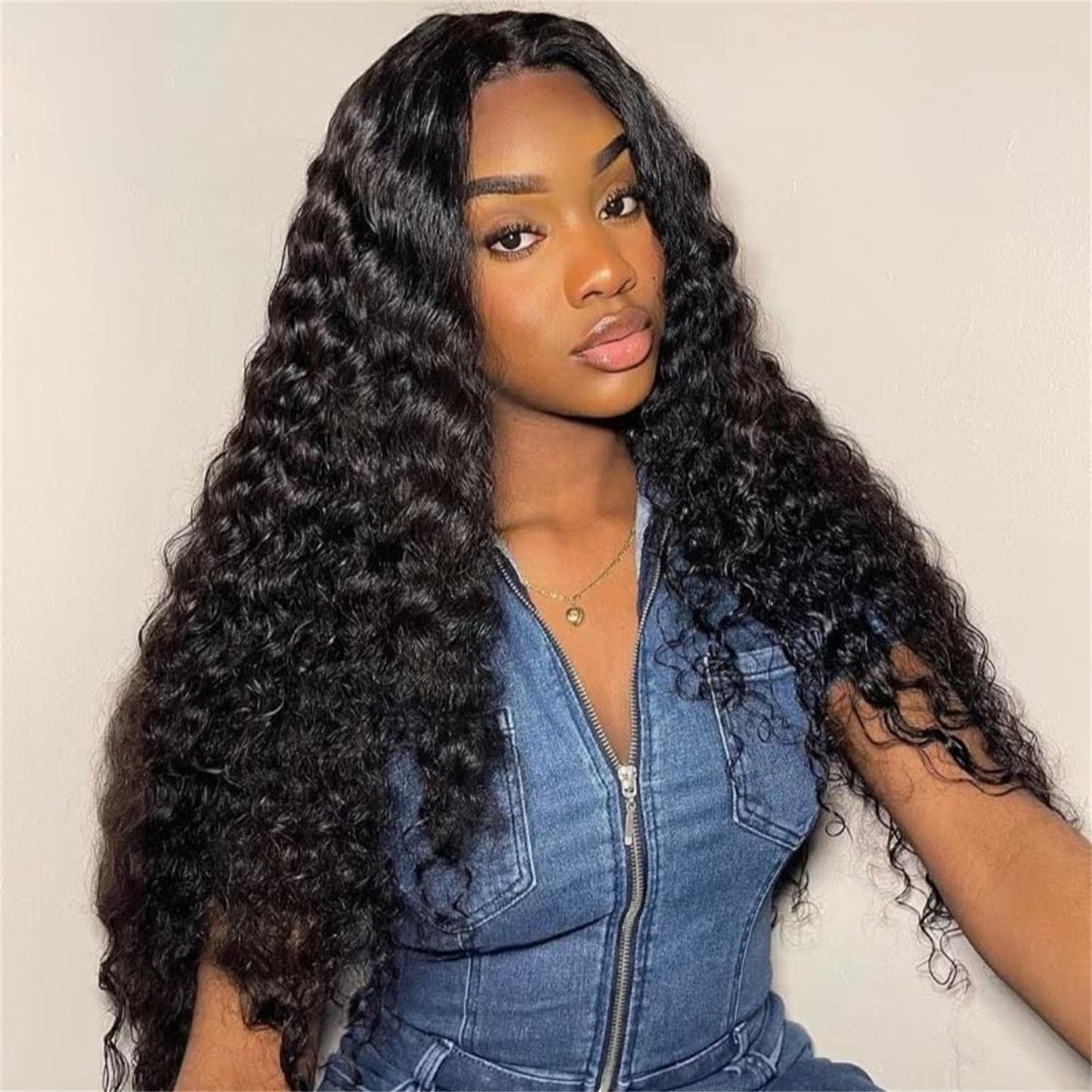 Mairead 28 Inch Long Curly Synthetic Lace Front Wigs for Black Women Loose Deep Wave Black Synthetic Wig Middle Part 4" Simulated Scalp Small Lace Front Wigs Natural Looking Crimps Curls Wig