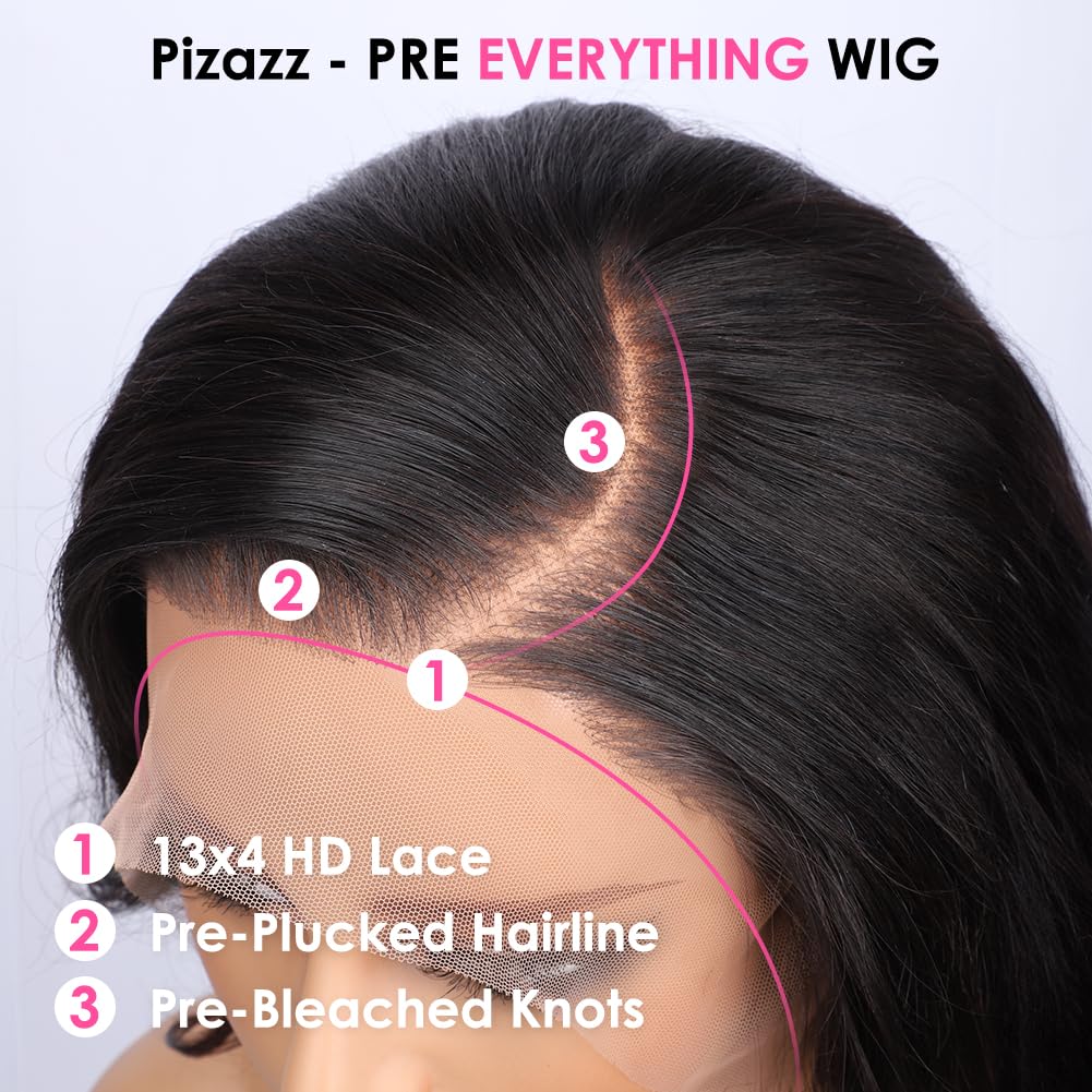 Pizazz 13x4 HD Transparent Lace Front Wigs Human Hair Pre Plucked with Baby Hair 180 Density brazilian Body Wave Human Hair Wigs for Black Women 9A Glueless Lace Frontal Wigs Natural Color(24 Inch)