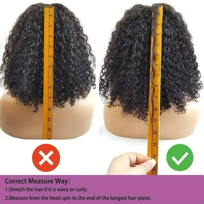 GIESWY Wear and Go Glueless Wigs Human Hair Pre Plucked Pre Cut for Black Women 4x4 Kinky Curly Bob Wig Human Hair Glueless 14 Inch 200% Density Natural Color