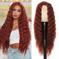 INSTASTYLE 30inch Curly Wig Long Synthetic Wigs for Black Women Ginger Red Deep Wave Synthetic Curly Wig Lace Front with 4" Simulated Scalp Natural Crimps Curls Hair Replacement Wig，350#
