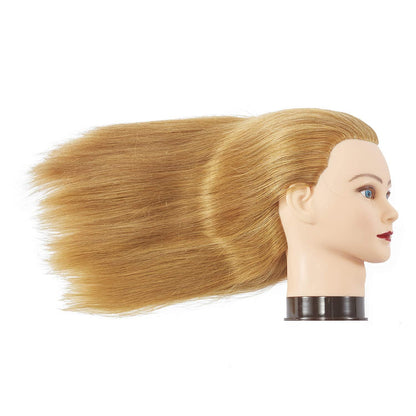 Traininghead 100% Human Hair Mannequin Head Hairdresser Training Head Cosmetology Manikin Head Doll Head With Free Clamp (Light Blonde)