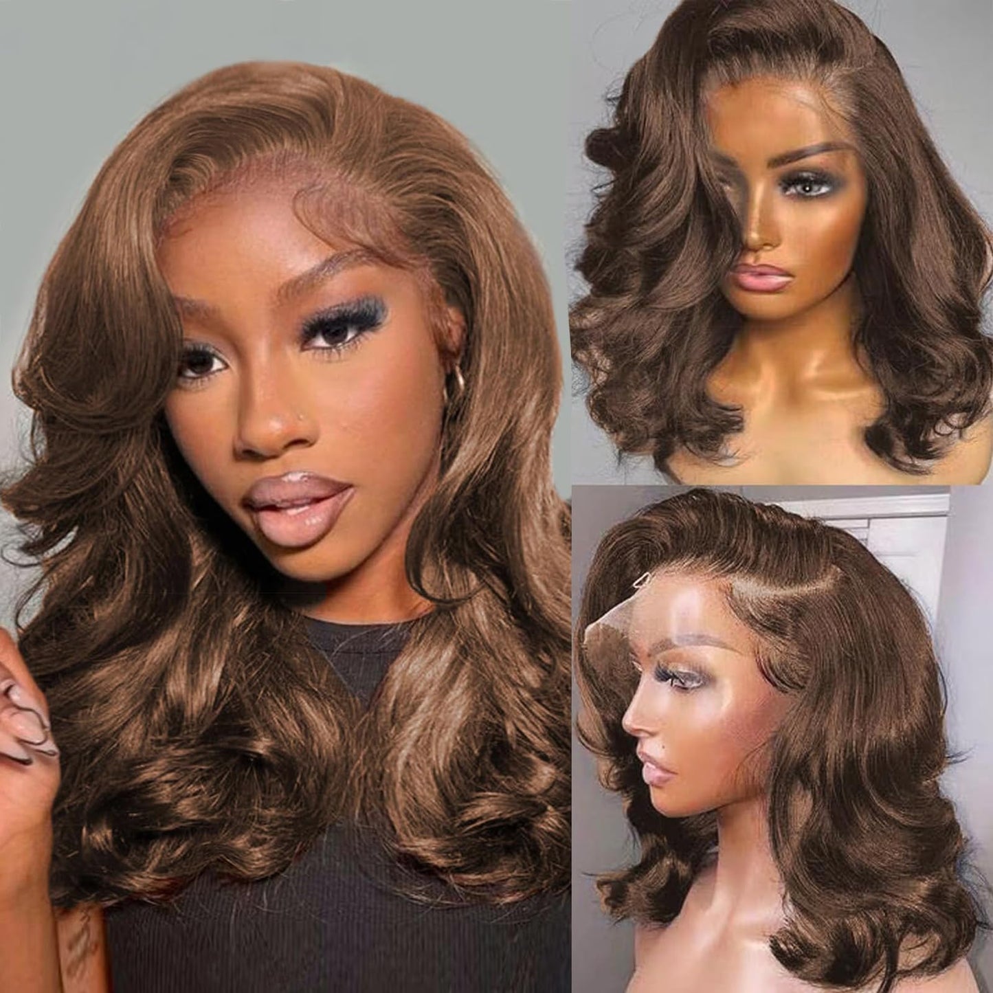 Brown Bob Wig Human Hair 13x4 Frontal Lace Wig 16 Inch Body Wave HD Lace Front Wigs Human Hair Pre Plucked Glueless Bob Wigs for Women (#4 Brown, 16 Inch)