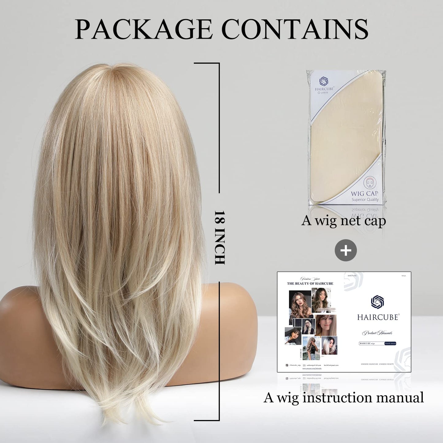 Alanhair Blonde Wigs for Women Shoulder-Length wig with Bangs,HAIRCUBE Synthetic Hair Layered Wigs Heat Resistant Fibre for Daily Party Use